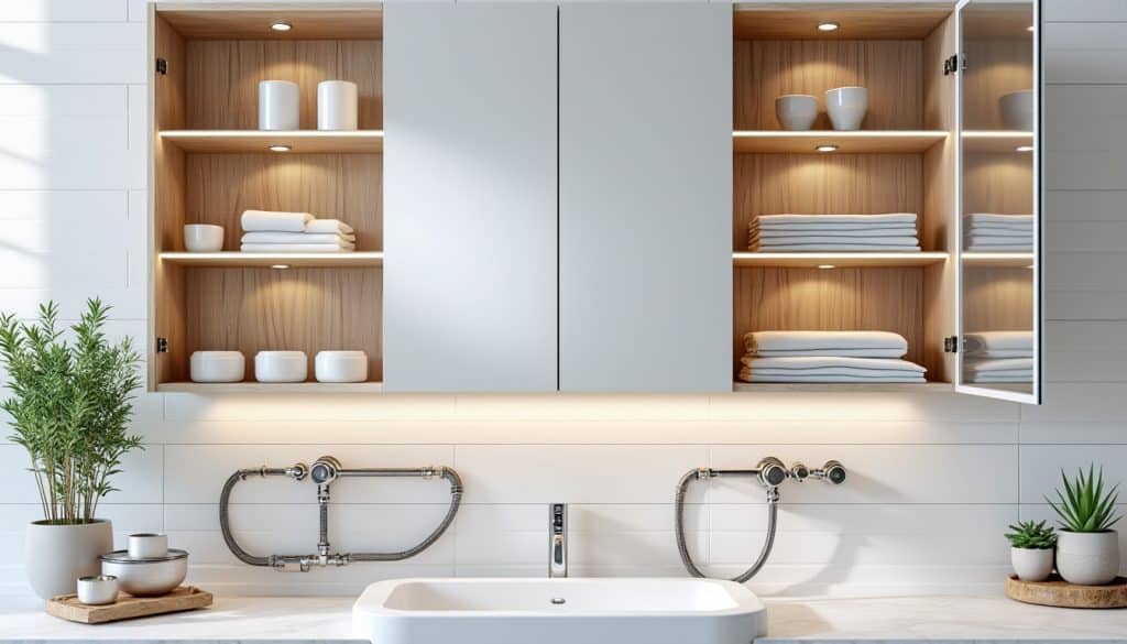 Meubles hauts de salle de bain : dimensions et raccordement